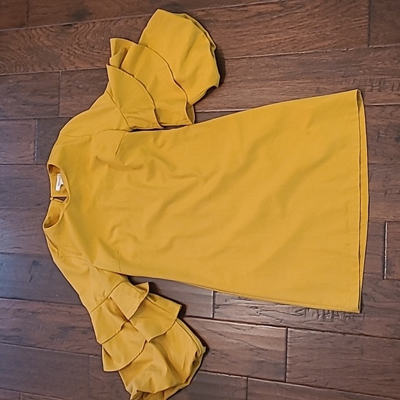 Gilli women's mustard gold 3/4 length ruffled sleeve dress size Small - Picture 1 of 11